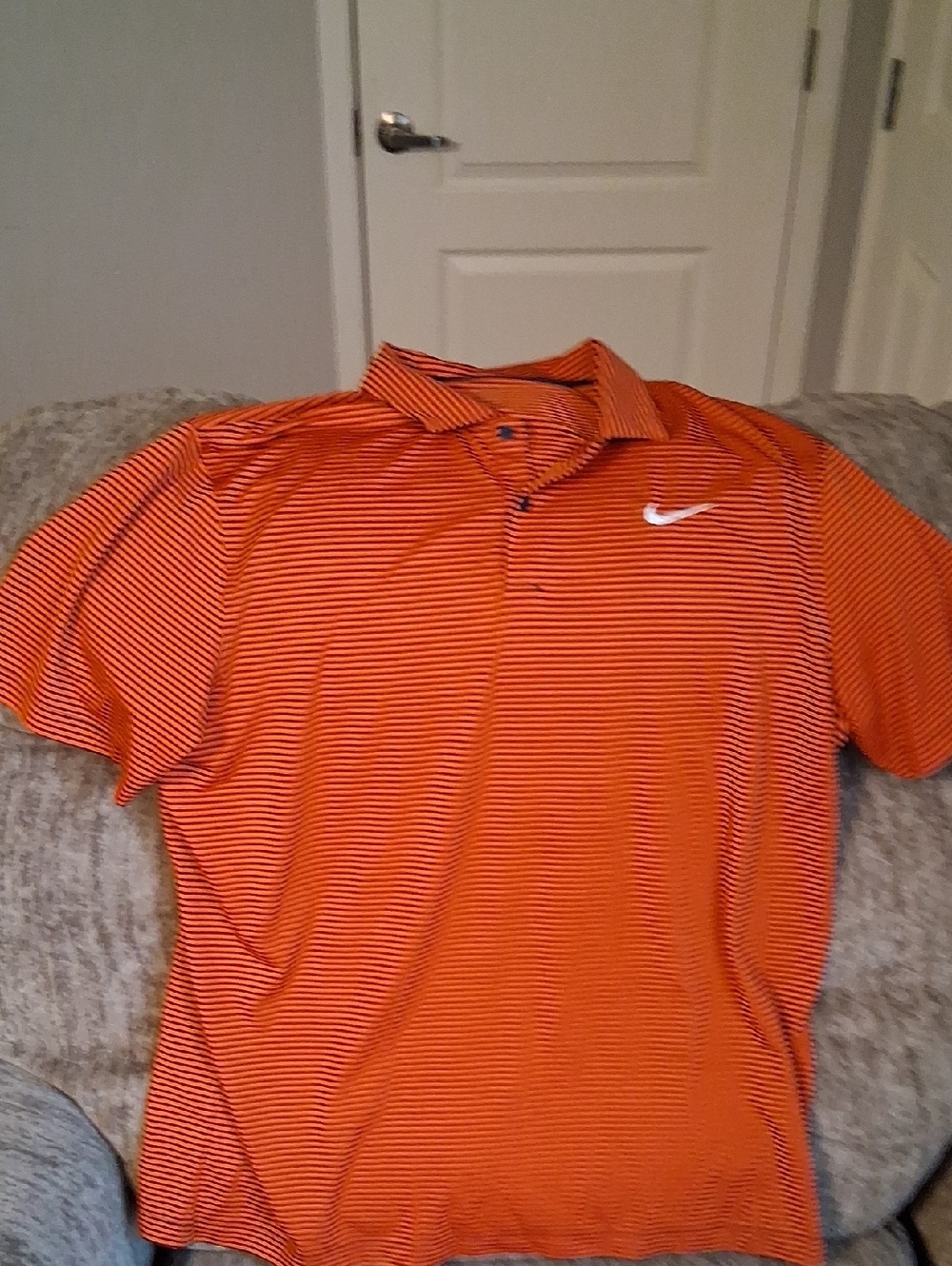 Nike Men’s Orange Striped Polo with White Swoosh